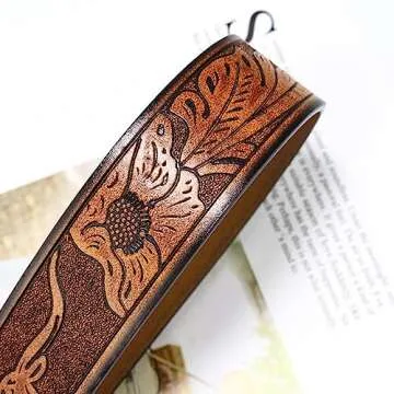 Utaly Western Cowboy Cowgirl Leather Belts - Women Men Turquoise Embossed Waist Belts With LongHorn Bull Buckles Fit 25-39”