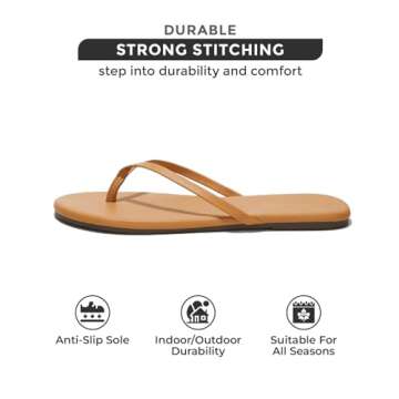 Project Cloud Flip flops for Women - Memory Foam Flats Slippers for Women 2025 - Vegan Leather Women Slippers & Womens Sandals Beach Essentials Slides for Women Footwear (Foundations, Tan, 6.5)