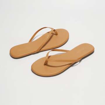 Project Cloud Flip flops for Women - Memory Foam Flats Slippers for Women 2025 - Vegan Leather Women Slippers & Womens Sandals Beach Essentials Slides for Women Footwear (Foundations, Tan, 6.5)