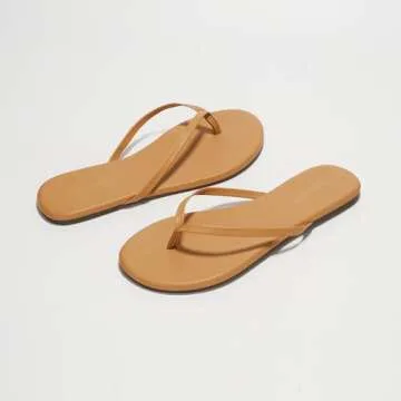 Project Cloud Flip flops for Women - Memory Foam Flats Slippers for Women 2025 - Vegan Leather Women Slippers & Womens Sandals Beach Essentials Slides for Women Footwear (Foundations, Tan, 6.5)