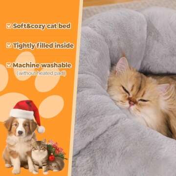 Rywell Heated Cat Bed, Versatile Heated Cat Bed Indoor for All Seasons, Soft & Cozy with Timer & Temp Adjustable, for Indoor Cat&Small Dog