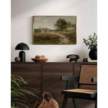 InSimSea Golden Framed Vintage Canvas Wall Art Arkville Landscape Rustic Country Road Home Decor 16x...