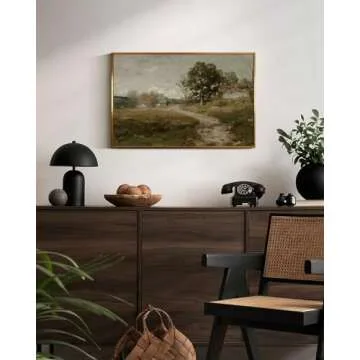 InSimSea Golden Framed Vintage Canvas Wall Art Arkville Landscape Rustic Country Road Home Decor 16x...