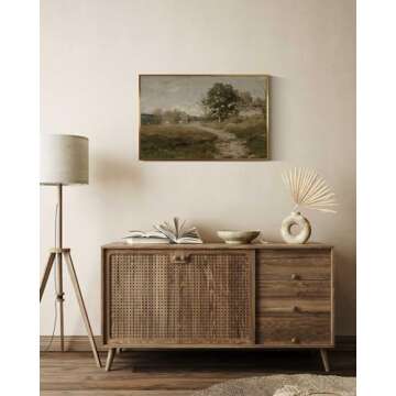 InSimSea Golden Framed Vintage Canvas Wall Art Arkville Landscape Rustic Country Road Home Decor 16x24in, Outskirts Classical Painting Prints for Livingroom Bedroom Wall Decor Nature Gallery Art