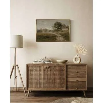 InSimSea Golden Framed Vintage Canvas Wall Art Arkville Landscape Rustic Country Road Home Decor 16x24in, Outskirts Classical Painting Prints for Livingroom Bedroom Wall Decor Nature Gallery Art