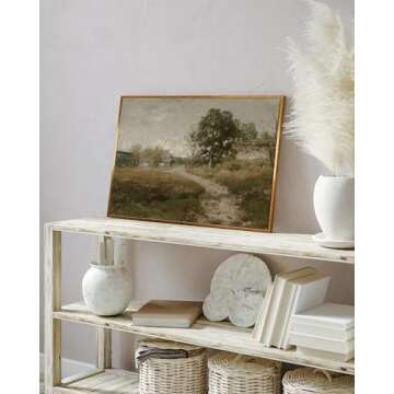 InSimSea Golden Framed Vintage Canvas Wall Art Arkville Landscape Rustic Country Road Home Decor 16x24in, Outskirts Classical Painting Prints for Livingroom Bedroom Wall Decor Nature Gallery Art