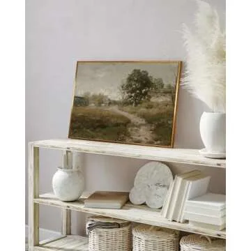 InSimSea Golden Framed Vintage Canvas Wall Art Arkville Landscape Rustic Country Road Home Decor 16x24in, Outskirts Classical Painting Prints for Livingroom Bedroom Wall Decor Nature Gallery Art