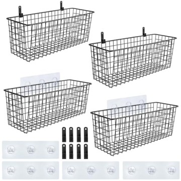 4 Set [EXTRA LARGE] Hanging Wall Mount Storage Baskets w/Adhesive Hooks & Steel Hooks, Multiuse Stur...