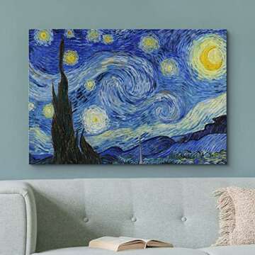 wall26 - Starry Night by Vincent Van Gogh - Framed Canvas Art Wall Art - 16"x24" Black