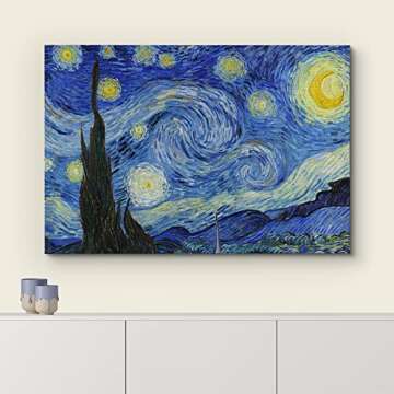 wall26 - Starry Night by Vincent Van Gogh - Framed Canvas Art Wall Art - 16"x24" Black