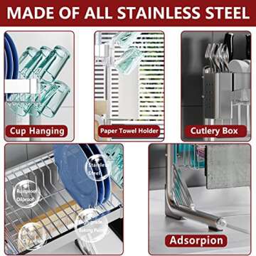 VNKZI Over Sink Dish Rack - Adjustable, Durable & Stylish