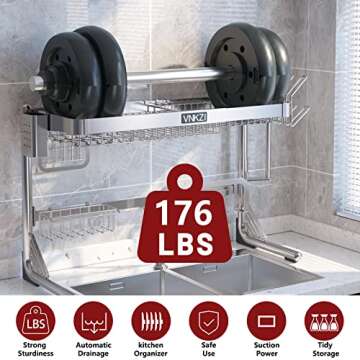 VNKZI Over Sink Dish Rack - Adjustable, Durable & Stylish