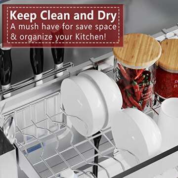 VNKZI Over Sink Dish Rack - Adjustable, Durable & Stylish