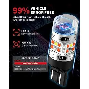 LASFIT T3 7443 7444NA Switchback LED Bulb Front Turn Signal CANBUS Error Free White Amber NEW 500% B...