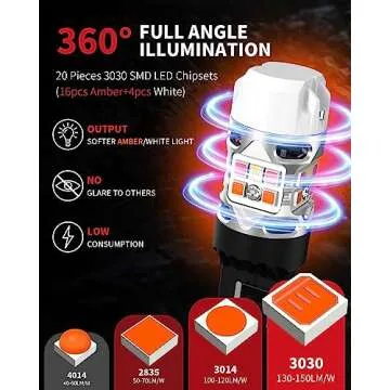 LASFIT T3 7443 7444NA Switchback LED Bulb Front Turn Signal CANBUS Error Free White Amber NEW 500% Brighter 7444NA W21W DRL Parking Light Built In Resistor Anti Hyper Flash, Standard Socket (2pcs)