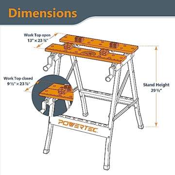 POWERTEC Portable Small Workbench with Vise, Imprinted Ruler and Protractor Scale, Folding Sawhorse/...