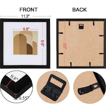 HEART ART 10x10 Picture Frame Set of 9,Display Pictures 6x6 with Mat or 10 x 10 without Mat,Multi Collage Gallery Square Photo Frames for Wall,Black