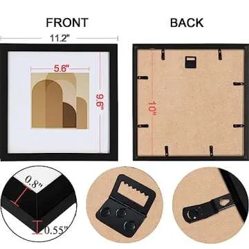 HEART ART 10x10 Picture Frame Set of 9,Display Pictures 6x6 with Mat or 10 x 10 without Mat,Multi Collage Gallery Square Photo Frames for Wall,Black