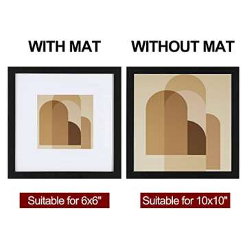 HEART ART 10x10 Picture Frame Set of 9,Display Pictures 6x6 with Mat or 10 x 10 without Mat,Multi Collage Gallery Square Photo Frames for Wall,Black