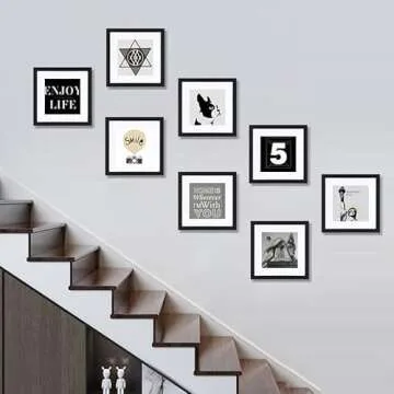 HEART ART 10x10 Picture Frame Set of 9,Display Pictures 6x6 with Mat or 10 x 10 without Mat,Multi Collage Gallery Square Photo Frames for Wall,Black