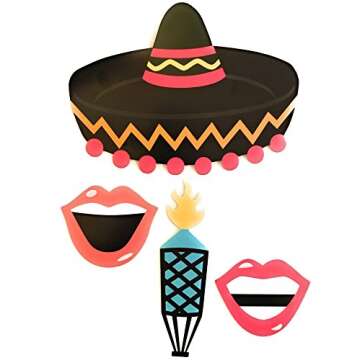 Mexican Fiesta Photo Booth Props. Cinco de Mayo Fiesta Party Supplies Day of The Dead Masks. Kit of 20 Pieces. Dia De Los Muertos - Sugar Skull Fiesta Decorations