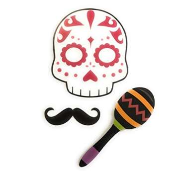 Mexican Fiesta Photo Booth Props. Cinco de Mayo Fiesta Party Supplies Day of The Dead Masks. Kit of 20 Pieces. Dia De Los Muertos - Sugar Skull Fiesta Decorations