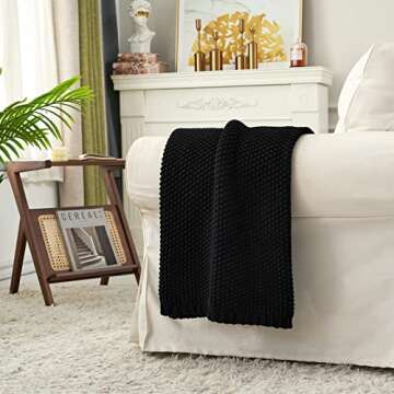 Longhui bedding Chunky Cable Knit Throw Blanket Lightweight Black 100% Organic Cotton Blanket for So...