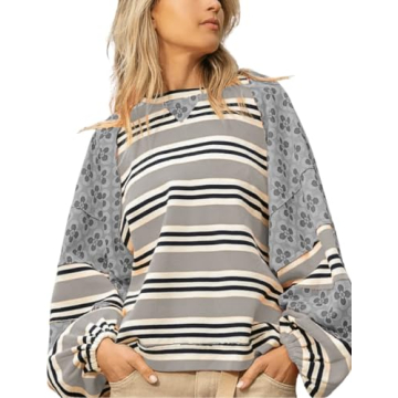 Colorat Women's Oversized Floral Print Color Block Sweatshirts – Casual Crew Neck Top for Fun Outi...