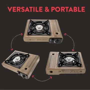 Gas One Propane or Butane Stove GS-3400P Dual Fuel Portable Camping and Backpacking Gas Stove Burner with Carrying Case Great for Emergency Preparedness Kit (Gold) (Stove + 4 Butane Fuel)