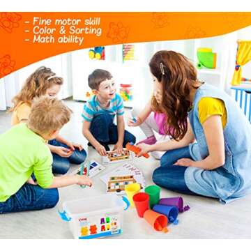 Bmag Counting Bears with Matching Sorting Cups,Pre-School Math Learning Games with 2 Dices,Color Rec...