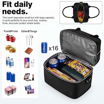 BALORAY Lunch Bag for Women Men, Double Deck Lunch Box for Adults, PU Leather Lunch Tote Bag Insulat...