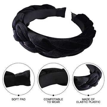 Velvet Womens Braided Headbands Vintage Fashion Twisted Knotted Hair Accessories Statement Fashion Retro Grace Elegant Wide Plastic Hairbands Gift For Woman