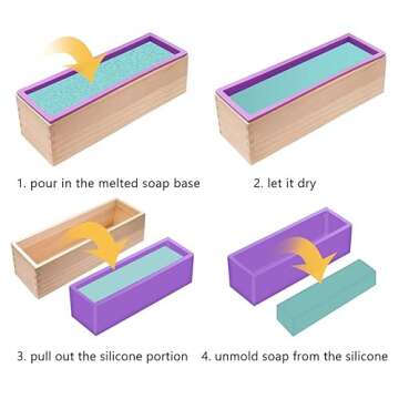 YGEOMER Silicone Soap Mold for Soap Making, Rectangular Loaf Soap Mold with Wooden Boxes, 2 Cutters and 100pcs Bags, 2pcs, 42oz