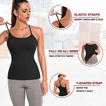 XIAOXIAO Workout Tank Tops for Women Strappy Yoga Shirts Built in Bra Athletic Racerback Tank Running Sports Clothes (Black, Large)