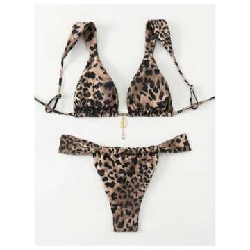 WDIRARA Women's 2 Piece Leopard Print Swimsuits Triangle High Waisted Bathing Suit Brazilian Bikini Sets Multicolor Leopard Small