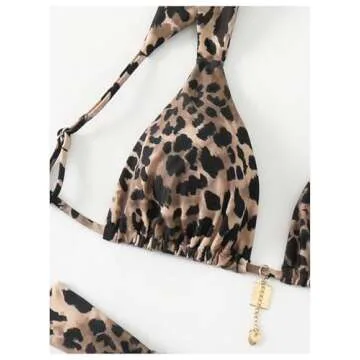 WDIRARA Women's 2 Piece Leopard Print Swimsuits Triangle High Waisted Bathing Suit Brazilian Bikini Sets Multicolor Leopard Small