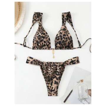 WDIRARA Women's 2 Piece Leopard Print Swimsuits Triangle High Waisted Bathing Suit Brazilian Bikini Sets Multicolor Leopard Small