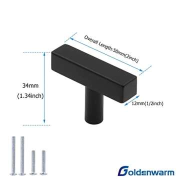 goldenwarm 10 Pack Matte Black Cabinet Knobs Black Drawer Pulls Kitchen Cabinet Hardware LSJ22BK T B...