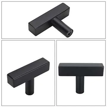 goldenwarm 10 Pack Matte Black Cabinet Knobs Black Drawer Pulls Kitchen Cabinet Hardware LSJ22BK T Bar Square Knobs Modern Cupboard Door Handles Bathroom Handles 2 Inch Overall Length