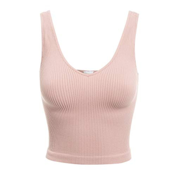 Design by Olivia Women's Four-Way Stretch V-Neck Ribbed Crop Top - Apricot Ice, One Size