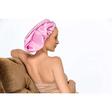 Luxurious Long Satin Sleep Cap - Pink for Hair Protection