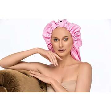 Luxurious Pink Long Satin Sleep Cap for Hair Care
