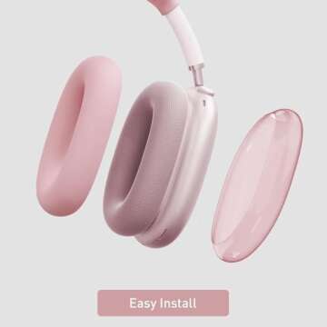MOLOPPO Case Cover for AirPods Max Headphones, Silicone Ear Pad/Headband Cover/Clear Soft TPU Ear Cups Cover, [3 in 1] Accessories Protector for Apple AirPod Max (2024/2020), Pink