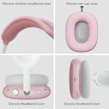 MOLOPPO Case Cover for AirPods Max Headphones, Silicone Ear Pad/Headband Cover/Clear Soft TPU Ear Cups Cover, [3 in 1] Accessories Protector for Apple AirPod Max (2024/2020), Pink