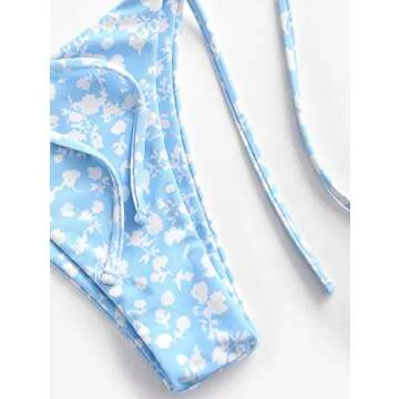 ZAFUL Floral Print Cinched Tie Bandeau Bikini Set