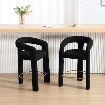 QIUKIU 26inch Modern Sherpa Counter Stools - Comfy Upholstered Barrel Bar Stools