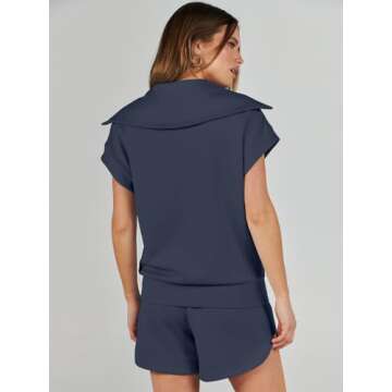 ANRABESS Two Piece Sets for Women Summer Half Zip Short Set Sweatsuit 2 Piece Outfits Sweat Lounge Sets Tracksuit navy blue Medium