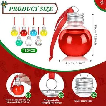 Leyndo 150 Pcs Christmas Booze Balls Plastic Fillable Ball Ornament Christmas Hanging Ornaments Wate...
