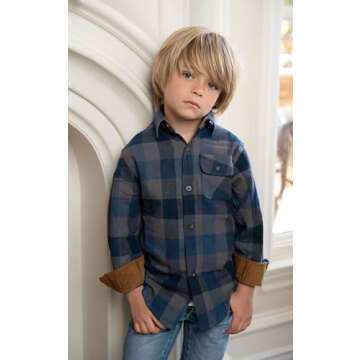 Gioberti Kids Brushed Flannel Shirt with Corduroy Contrast