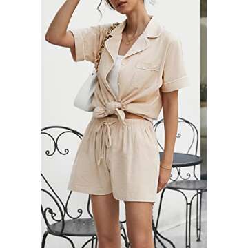 Ekouaer Women's 100% Cotton Sweatsuit Sets Short Sleeve Lounge Set Casual Loose Fit Outfits